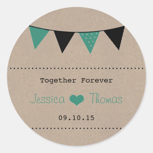 Het moderne Collectie van het Bunting Wedding van  Ronde Sticker (Voorkant)