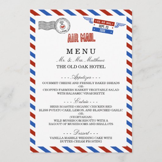 Het moderne Collectie van het luchtposthuwelijk Menu (Voorkant)