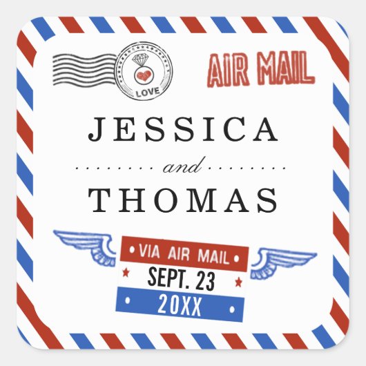 Het moderne Collectie van het luchtposthuwelijk Vierkante Sticker (Voorkant)