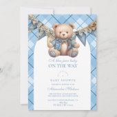Het moderne Denim Teddy Bear Baby shower Kaart (Voorkant)