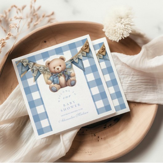 Het moderne Denim Teddy Bear Baby shower Servet