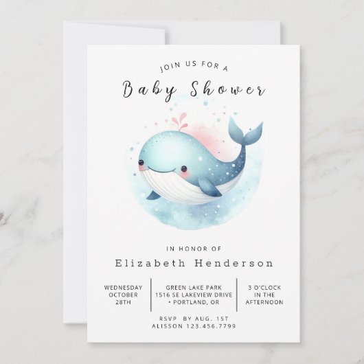 Het moderne Digital Whale Baby shower Kaart (Voorkant)