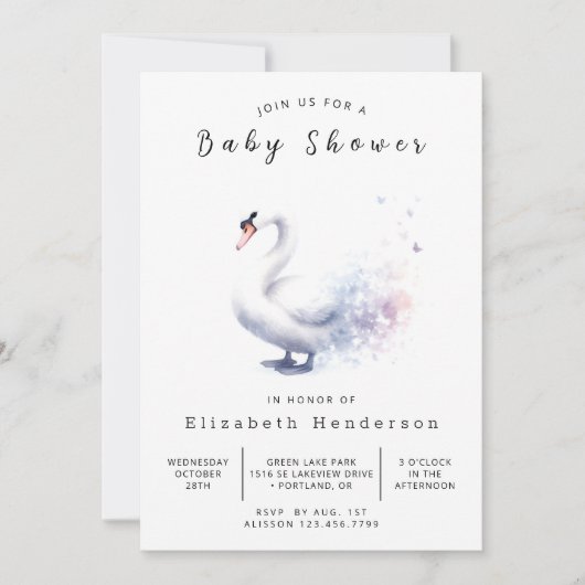 Het moderne digitale zwaan Baby shower Kaart (Voorkant)