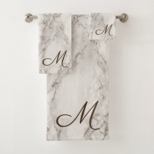 Het Moderne Elegante Witte & Bruine Marmer Faux Bad Handdoek