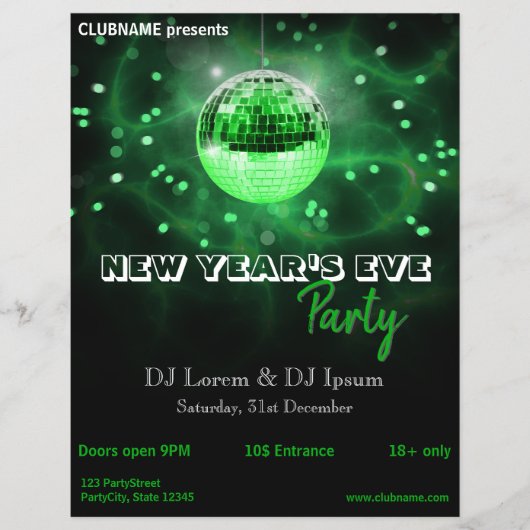 Het moderne 'Eve Green Disco Ball Party Flyer' in  Flyer (Voorkant)