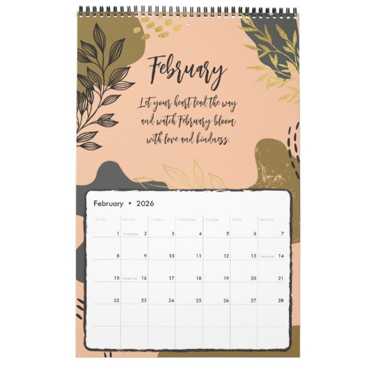 Het moderne gebladerte in aardetonen familiekalend kalender (Feb 2026)