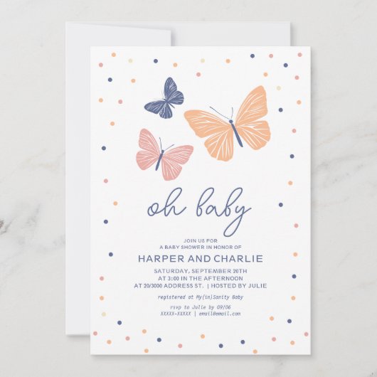 Het moderne genderneutrale vlindertje Baby shower Kaart (Voorkant)