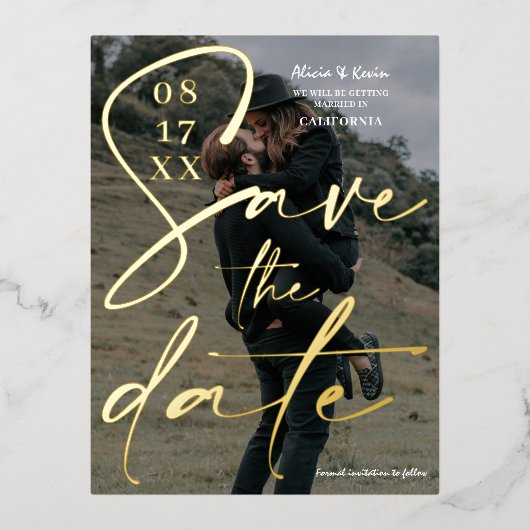 Het moderne gewaagde witte zwarte manuscript spare folie uitnodiging briefkaart (Voorkant)