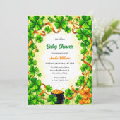 Het moderne Gold & Lucky Shamrock Baby shower Kaart (Staand voorkant)
