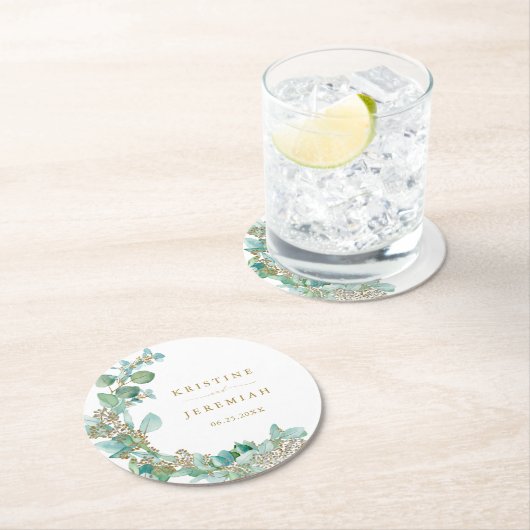 Het moderne gouden script Eucalyptus Waterverf bru Ronde Kartonnen Onderzetter (Insitu)