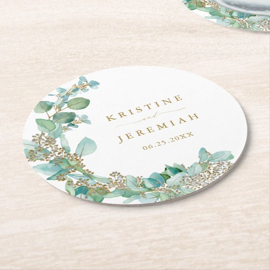 Het moderne gouden script Eucalyptus Waterverf bru Ronde Kartonnen Onderzetter (Gebogen)