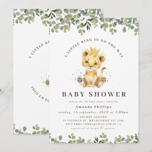 Het moderne groene Eucalyptus Foliage Lion Baby sh Kaart (Voorkant / Achterkant)