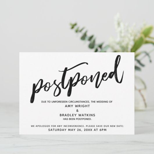 Het moderne handschrift bruiloft is uitgesteld Kaa Kaart (Staand voorkant)