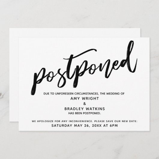 Het moderne handschrift bruiloft is uitgesteld Kaa Kaart (Voorkant / Achterkant)