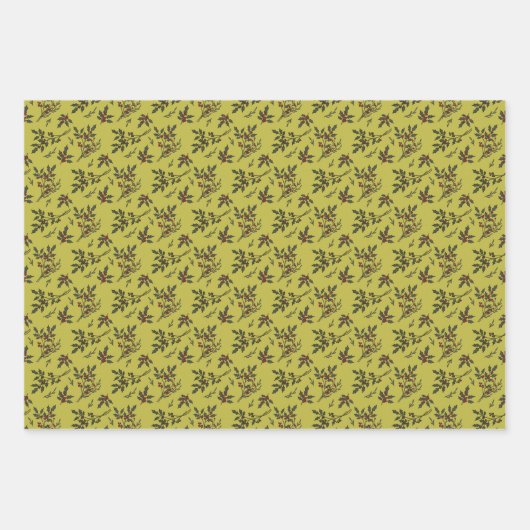 Het moderne Holly Christmas Plant winterpatroon Inpakpapier Vel (Voorkant 2)