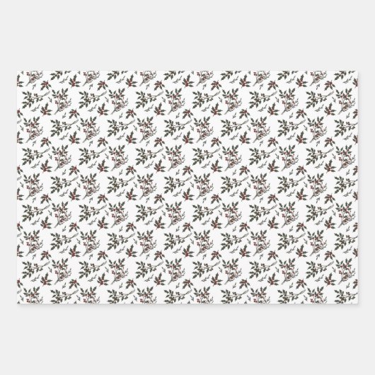 Het moderne Holly Christmas Plant winterpatroon Inpakpapier Vel (Voorkant)