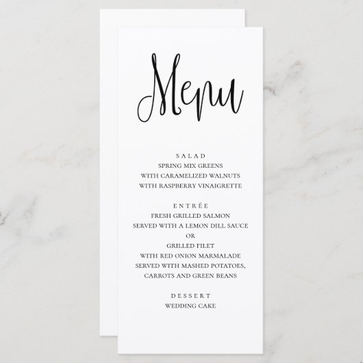 Het moderne huwelijksmenu. Zwart-wit dinermenu Menu (Voorkant / Achterkant)