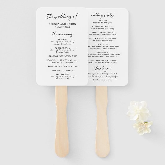 Het moderne huwelijksprogramma van Sydney Handwaaier (Voorkant en achterkant)