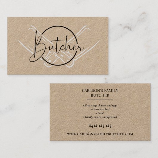 Het moderne land Kraft Butcher Logo Visitekaartje (Voorkant / Achterkant)