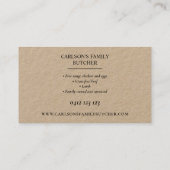Het moderne land Kraft Butcher Logo Visitekaartje (Achterkant)