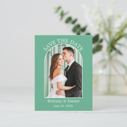 Het moderne Lijst Neo Mint Groen sparen de Datum Briefkaart (Staand voorkant)