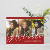 Het moderne manuscript afstuderen drie foto rood a aankondiging (Staand voorkant)