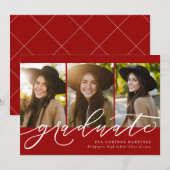 Het moderne manuscript afstuderen drie foto rood a aankondiging (Voorkant / Achterkant)