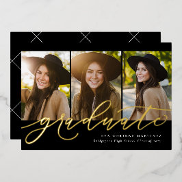 Het moderne manuscript afstuderen eenvoudig 3 foto folie uitnodiging