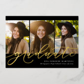 Het moderne manuscript afstuderen eenvoudig 3 foto folie uitnodiging (Voorkant)