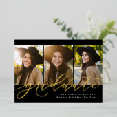 Het moderne manuscript afstuderen eenvoudig 3 foto folie uitnodiging (Staand Voorkant)