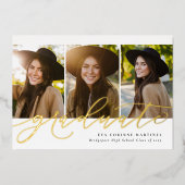 Het moderne manuscript afstuderen eenvoudig 3 foto folie uitnodiging (Voorkant)