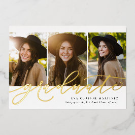 Het moderne manuscript afstuderen eenvoudig 3 foto folie uitnodiging