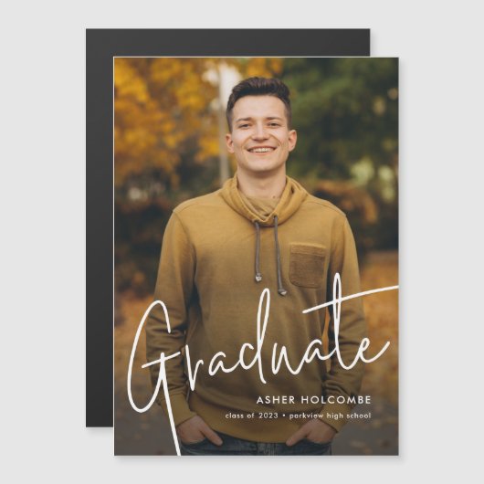 Het moderne Manuscript Afstuderen Eenvoudig Afstud Magnetische Uitnodiging (Voorkant / Achterkant)