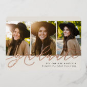 Het moderne manuscript afstuderen roos 3 foto afst folie uitnodiging (Voorkant)