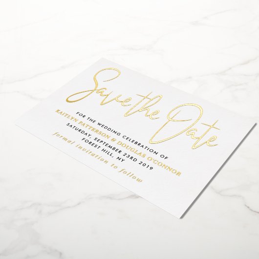 Het moderne Manuscript bewaart Echte de Datum Folie Uitnodiging (Gedraaid)