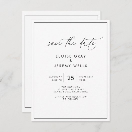 Het moderne Manuscript sparen de Datum Kaart (Voorkant / Achterkant)