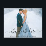 Het moderne Manuscript Trendy verandert de Foto va Briefkaart<br><div class="desc">Het moderne Trendy Manuscript verander de Datum die het Briefkaart van de Paar van de Uitstel van het huwelijk ruilt</div>