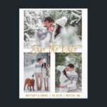 Het moderne Manuscript van de Borstel sparen Datum Briefkaart<br><div class="desc">Het moderne Manuscript van de Borstel sparen het Verloving van de Datum paar 3 van de Foto Goud Briefkaart</div>