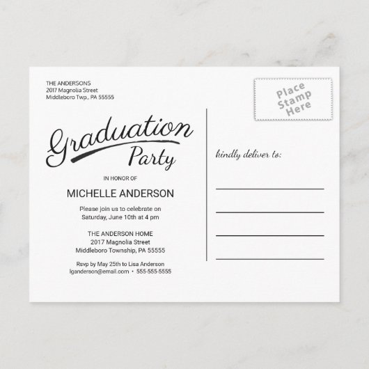 Het moderne Manuscript van de Borstel van het Afst Uitnodiging Briefkaart (Achterkant)