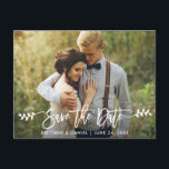 Het moderne Manuscript van de Borstel verlaat Foto Briefkaart<br><div class="desc">Het moderne Manuscript van de Borstel sparen het Briefkaart van de Foto van het Verloving van de Datum - Wit Manuscript met Bladeren</div>