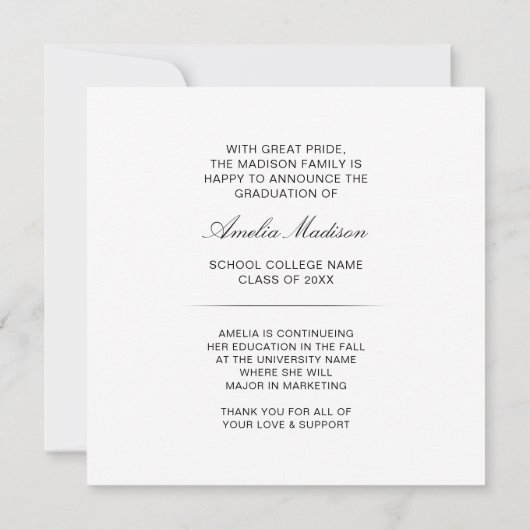 Het moderne Manuscript van de Calligrafie Afstuder Aankondiging (Achterkant)