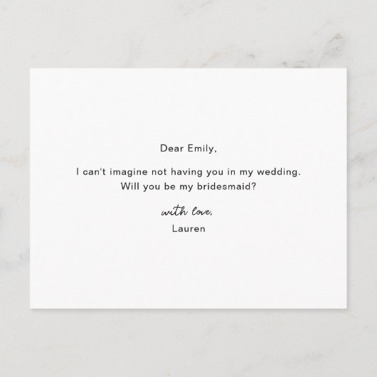 Het moderne Manuscript zal u Mijn Bridesmaid zijn Uitnodiging Briefkaart (Achterkant)