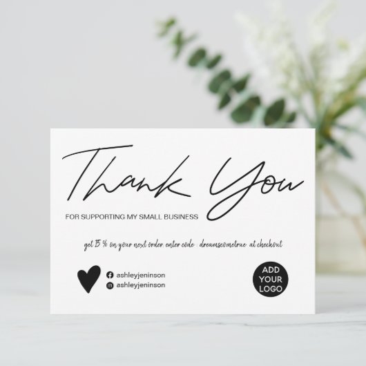 Het moderne manuscript zwarte en witte orde bedank bedankkaart (Staand voorkant)