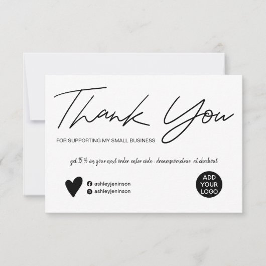 Het moderne manuscript zwarte en witte orde bedank kaart (Voorkant)