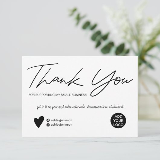 Het moderne manuscript zwarte en witte orde bedank kaart (Staand voorkant)