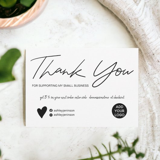 Het moderne manuscript zwarte en witte orde bedank kaart