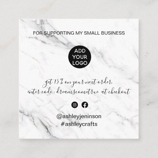 Het moderne manuscript zwarte witte marmer dank u vierkante visitekaartje (Achterkant)