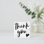 Het moderne manuscript zwarte witte marmer dank u vierkante visitekaartje (Staand voorkant)