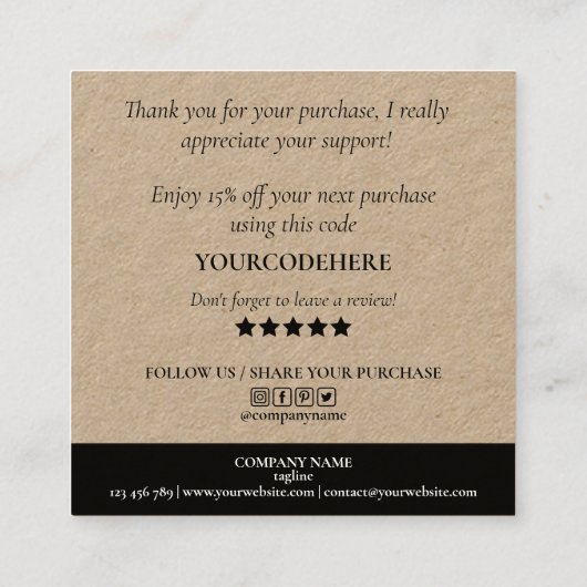 het moderne manuscripthart bedankt u voor uw orde vierkante visitekaartje (Achterkant)