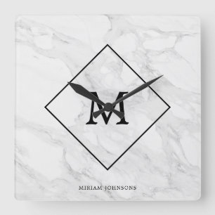 Het moderne marmer van het monogram vierkante klok
